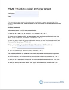 Health Consent form for Covid check in